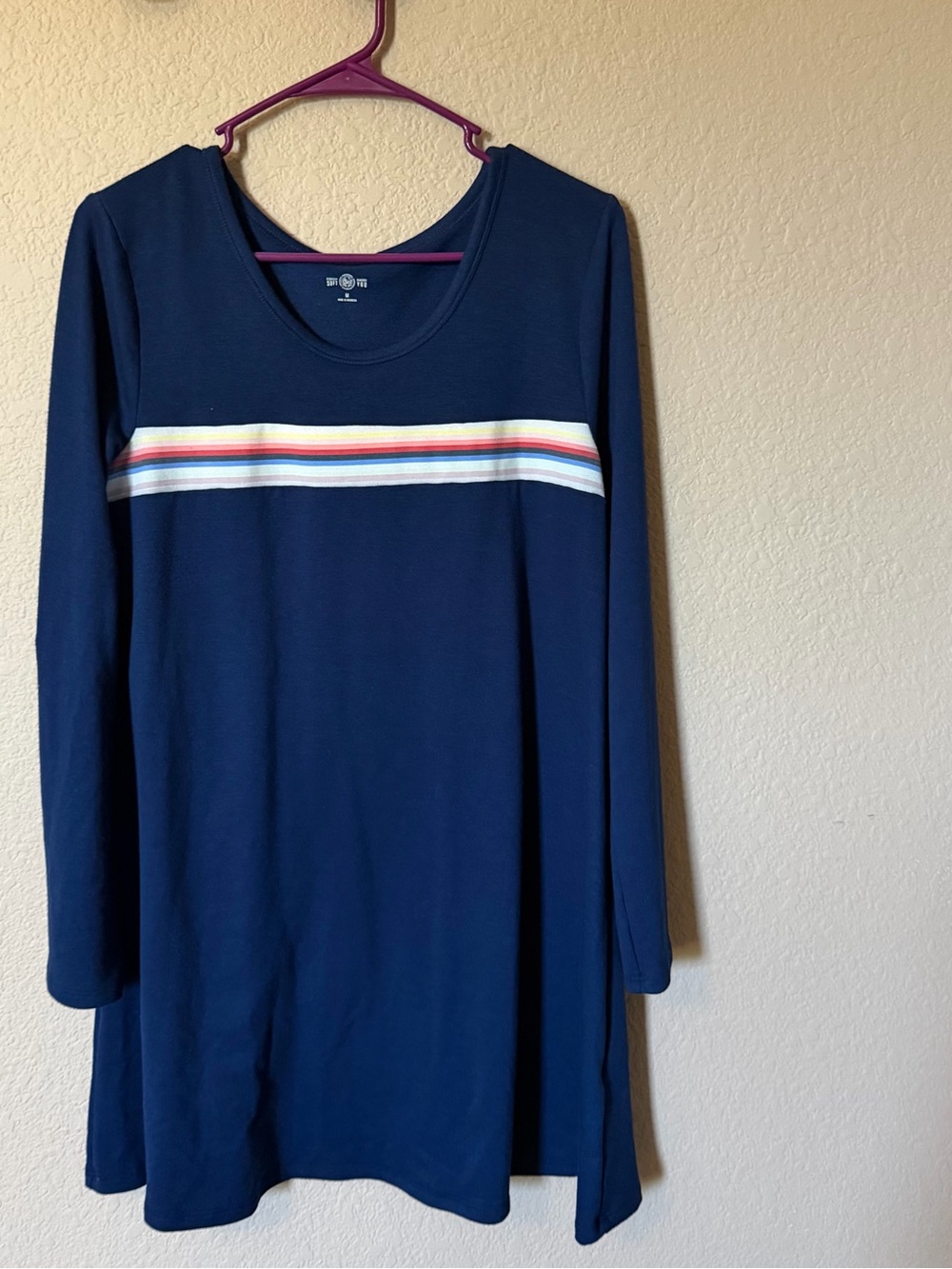 SO Women Juniors Medium Tunic Top T-Shirt Dress Roll Tab Sleeve Navy Blue Soft